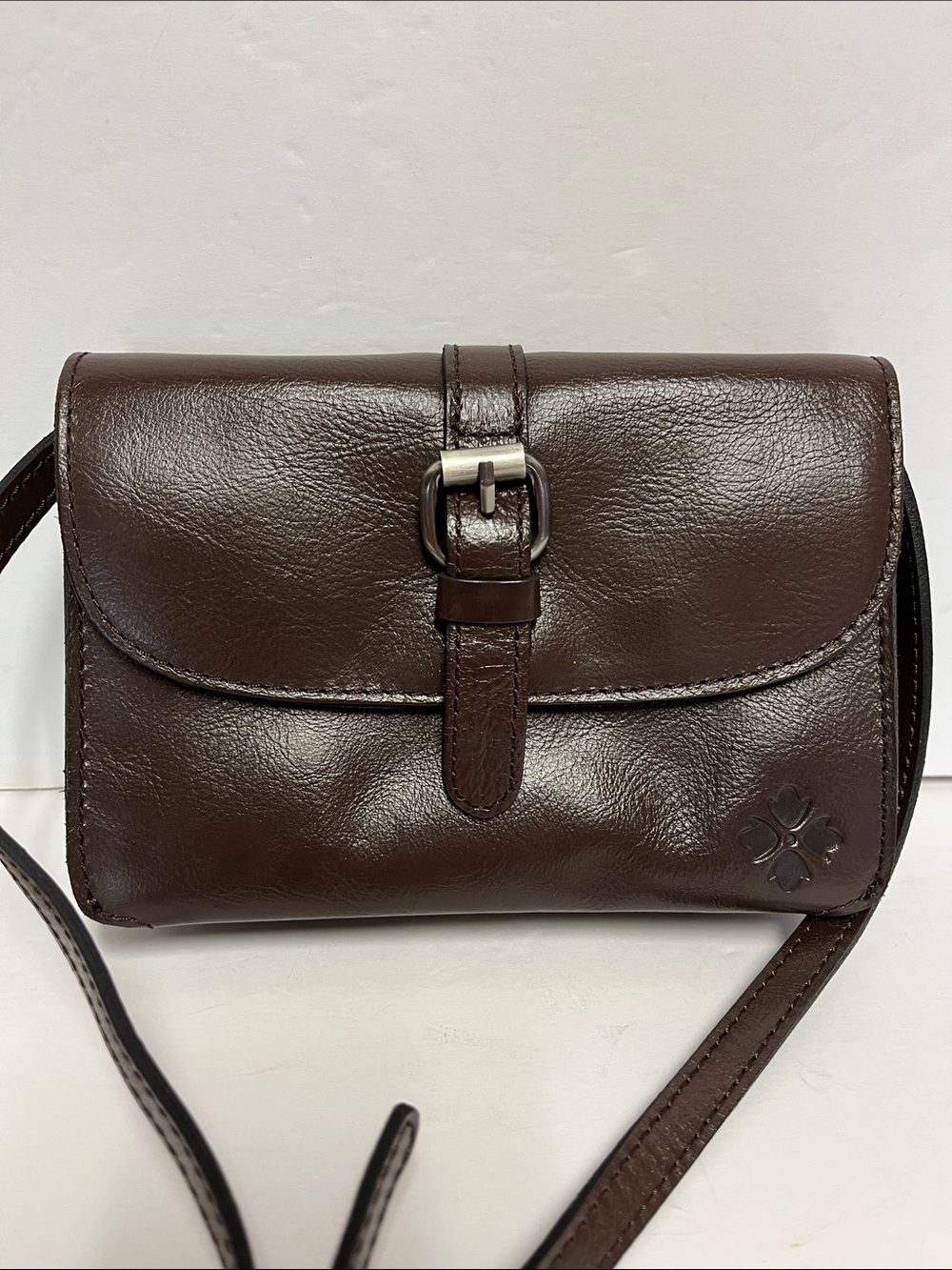 Patricia Nash Dark Brown Leather Crossbody with Buckle Detail